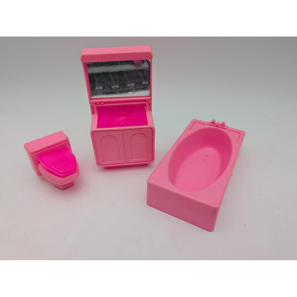 Arco Dollhouse Bathroom Furniture Pink Vintage Bathtub Vanity Mirror Toilet Lot